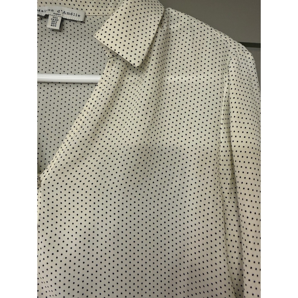 Maison d'Amelie Womens Button Front Blouse Size S Black White Long Sleeve - Picture 3 of 10